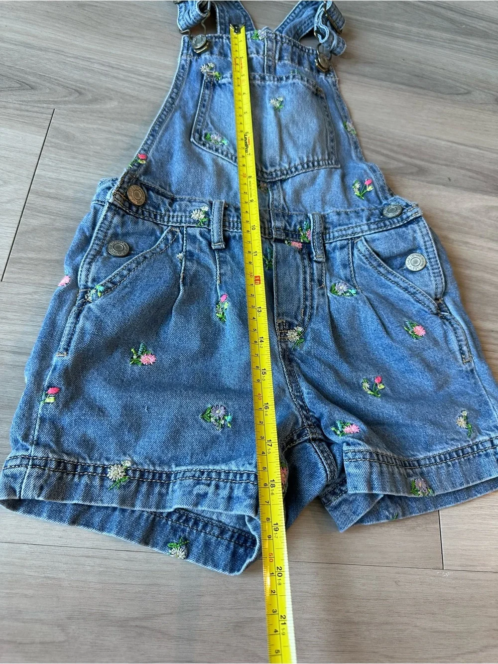Gap Denim Floral Embroidered Short Overalls for Kids - Small